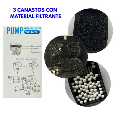 Filtro externo tipo mochila o cascada WP607H para pecera/acuario