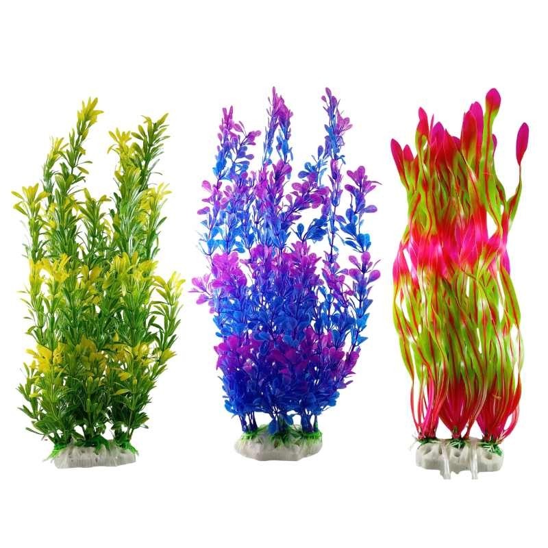 Decoracion planta artificial frondosa pecera