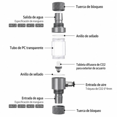 Atomizador CO2 Week Aqua inline difusor externo acuario
